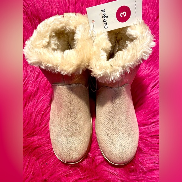 Cat & Jack Big Girls Boots Sparkle Faux-Fur Lined Rose Gold - Picture 3 of 3